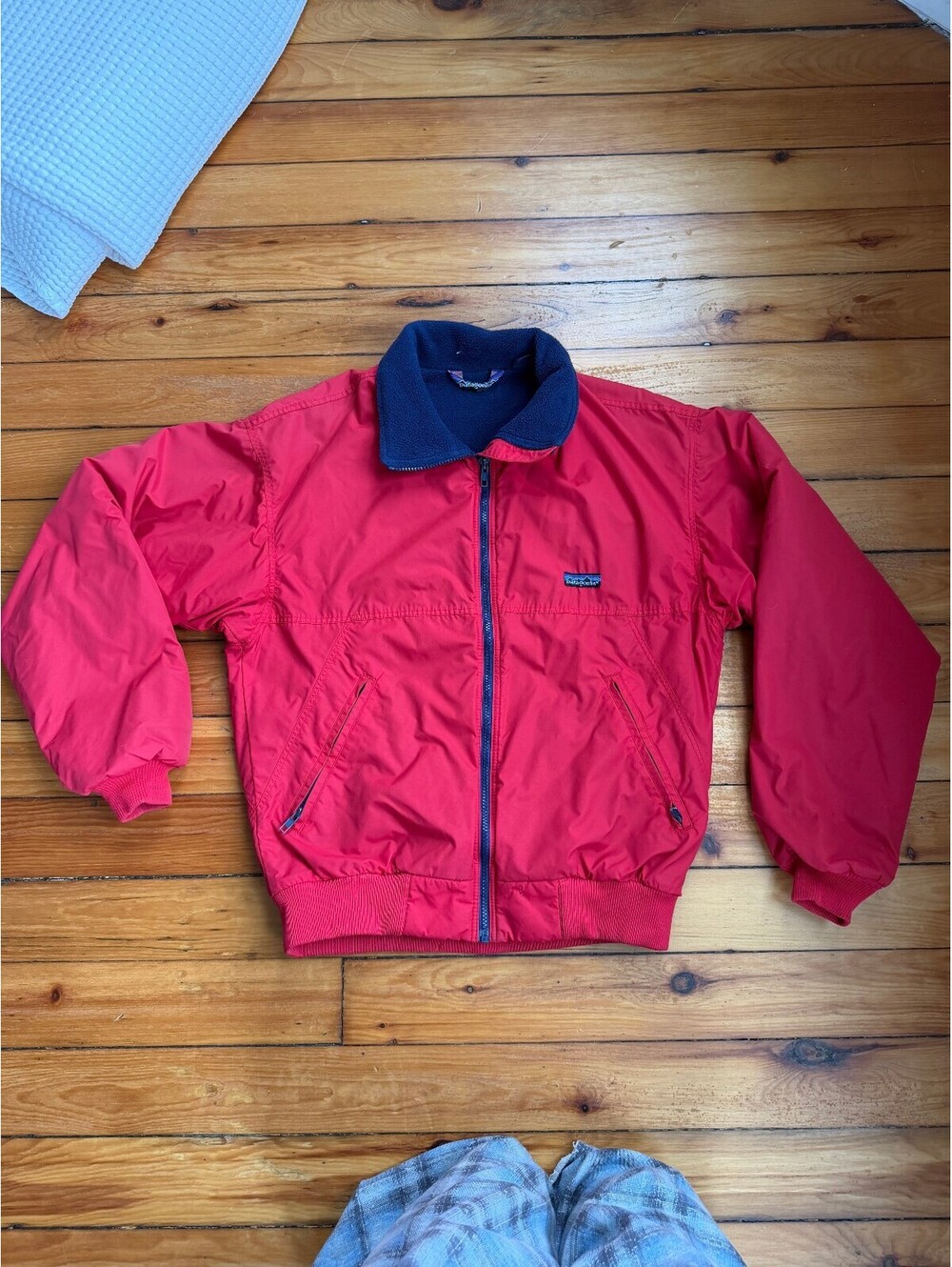 Patagonia Vintage Men's Small Red Bomber Jacket Fleece Red Navy MADE IN USA